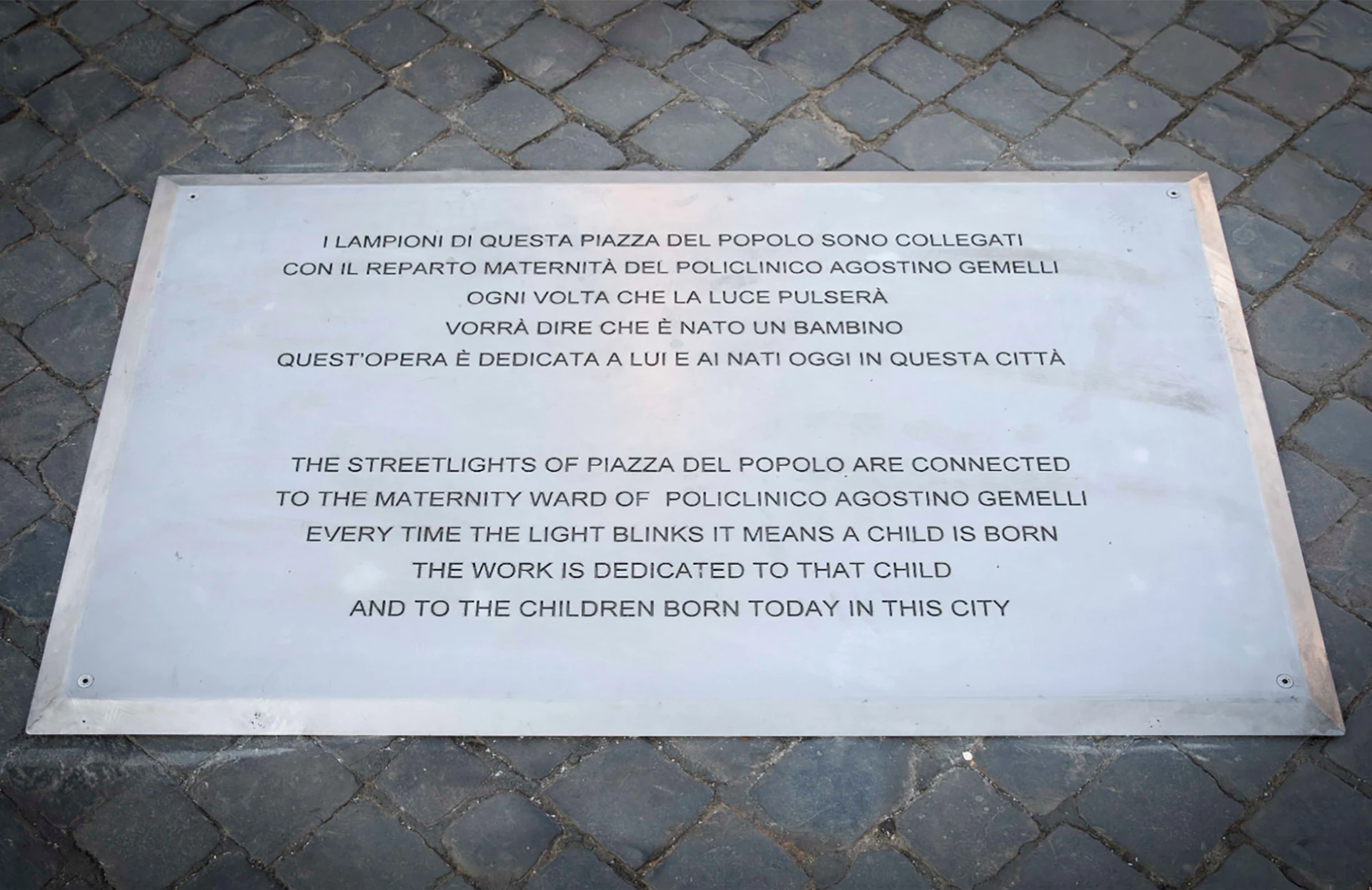 The plaque that explains the Acea project “Ai nati oggi”